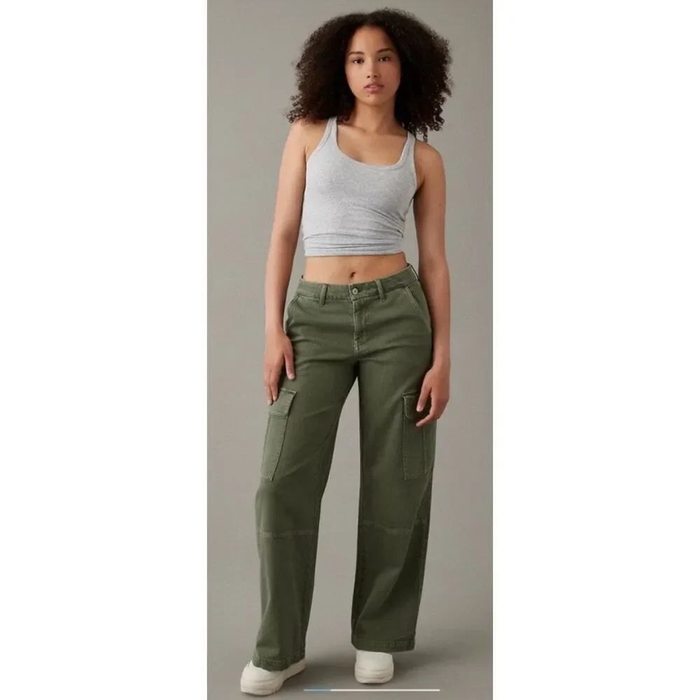 ✨AE Dreamy Drape Stretch Cargo Super High-Waisted Baggy Wide-Leg Sz 0 Pants✨